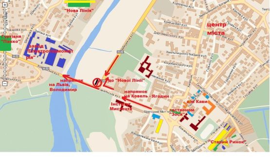 Схема рекламної площини за адресою вул.Ковельська (перетин вул.Набережна) (м1) Схема рекламної площини за адресою вул.Ковельська (перетин вул.Набережна) (м1)