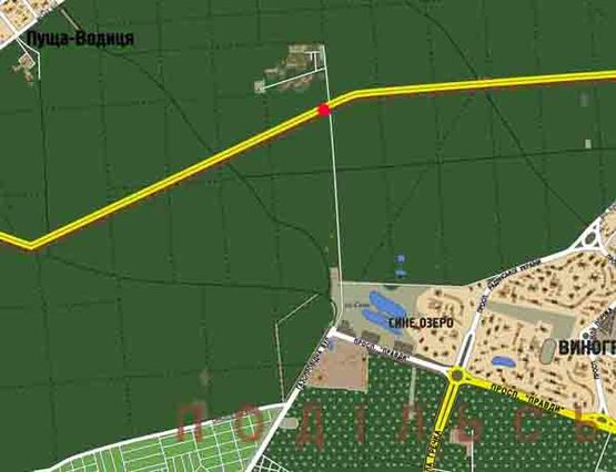 Схема рекламной плоскости по адресу Новая Кольцевая дорога(2600м до КПП Гостомель) на перекрёстке(В) к КПП Гостомель ( загородные рестораны ) к АШАНУ и Эпицентру