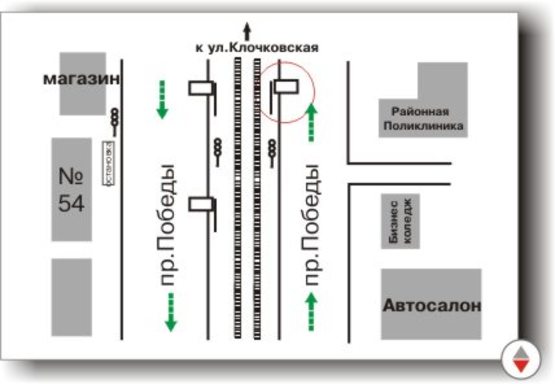 Схема рекламної площини за адресою Победы, 53-А Схема рекламної площини за адресою Победы, 53-А