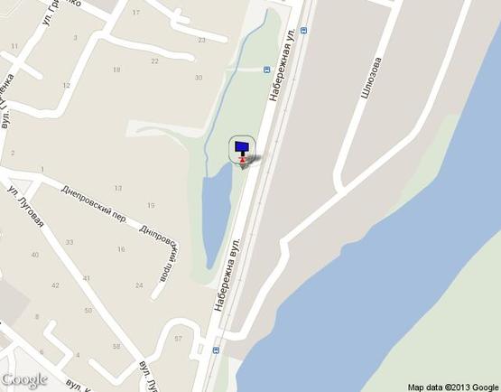 Схема рекламной плоскости по адресу Набережная, 2-й перед поворотом на проспект Шевченко, 150м до остановки "Комсомольская" направление из Киева