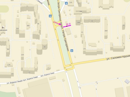 Схема рекламної площини за адресою Григоренко Петра 41, ТЦ "Эпицентр" "Метро", поворот на ул. Мишуги, выезд Пр-т., Бажана