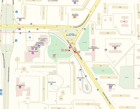 Схема рекламної площини за адресою Лайоша Гавро 17-А м. Оболонь пл. Дружбы народов, ТРЦ "Дивосвит" Поликлиника №1 Оболонского района