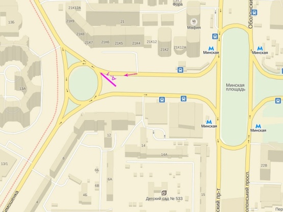 Схема рекламной плоскости по адресу Маршала Тимошенко ул., 21к6, м. Минская, университет Бориса Гринченко, Еко-Маркет, Огромное количество Банков и магазинов