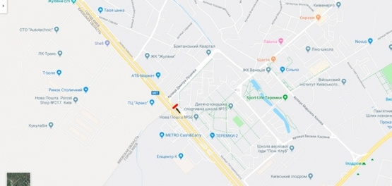 Схема рекламної площини за адресою Окружная дорога / ул. Дмирия Луценка, напротив ТЦ "Аракс", "Фокстрот" - в напр. пр. Победы