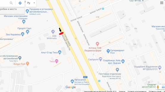 Схема рекламної площини за адресою ул. Б.Окружная / "ТИСА"/ авт-н "SKODA" возле АЗС "БРСМ" в напр. Одесской пл.