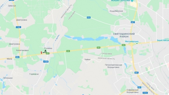 Схема рекламної площини за адресою Житомирская трасса - с.Стоянка - 20 км, напр. из Киева (правый)