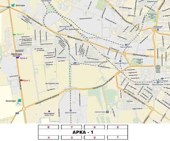 Схема рекламной плоскости по адресу Район промрынка "7-км", биопарка и аквапарка, окружная дорога.