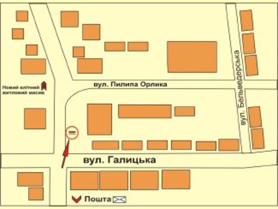 Схема рекламной плоскости по адресу вул.Пилипа Орлика №1    СМ "Фуршет"