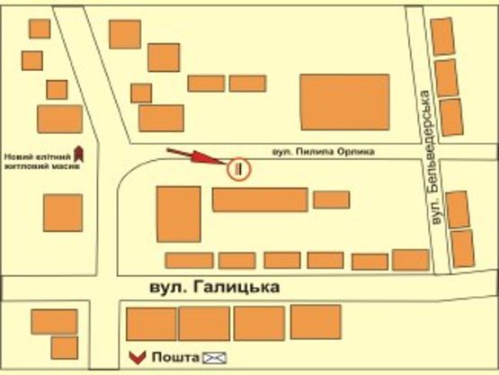 Схема рекламной плоскости по адресу вул.Пилипа Орлика №3    СМ "Фуршет" Схема рекламной плоскости по адресу вул.Пилипа Орлика №3    СМ "Фуршет"