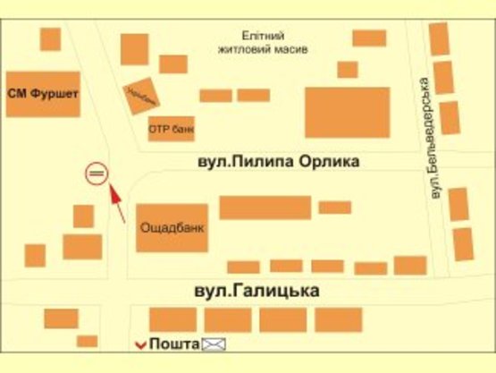 Схема рекламной плоскости по адресу П.Орлика - В.Великого №2