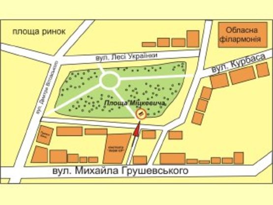 Схема рекламной плоскости по адресу площа Міцкевича (біля кінотеатру Люмєр) правий Схема рекламной плоскости по адресу площа Міцкевича (біля кінотеатру Люмєр) правий