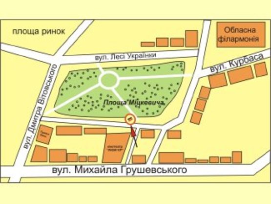 Схема рекламной плоскости по адресу площа Міцкевича (біля кінотеатру Люмєр) лівий