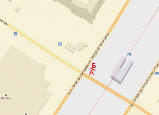 Схема рекламной плоскости по адресу Бальзака, 57 - Градинская (трамвайная остановка) ТЦ Район Схема рекламной плоскости по адресу Бальзака, 57 - Градинская (трамвайная остановка) ТЦ Район