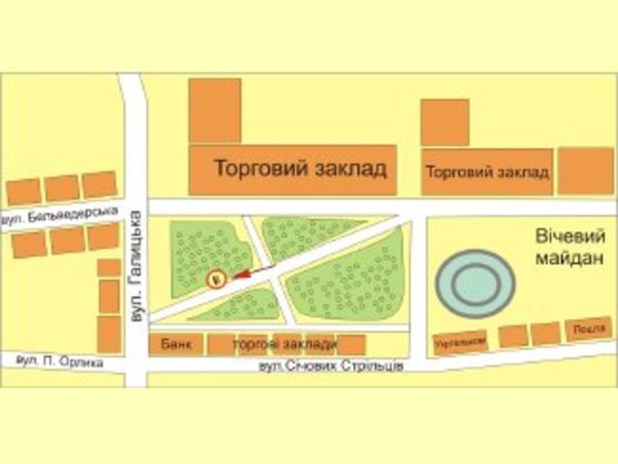 Схема рекламной плоскости по адресу Вічевий майдан-Галицька №2