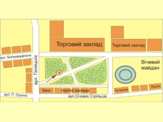 Схема рекламной плоскости по адресу Вічевий майдан-Галицька №2