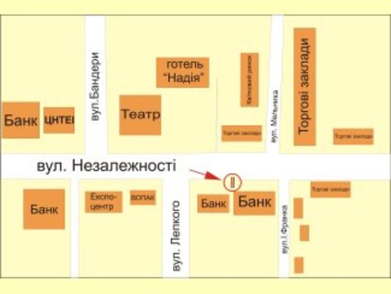 Схема рекламной плоскости по адресу Незалежності 36 (навпроти готеля Надія)