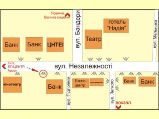 Схема рекламной плоскости по адресу вул. Незалежності ( Кінотеатр "КОСМОС") №2 ст.А