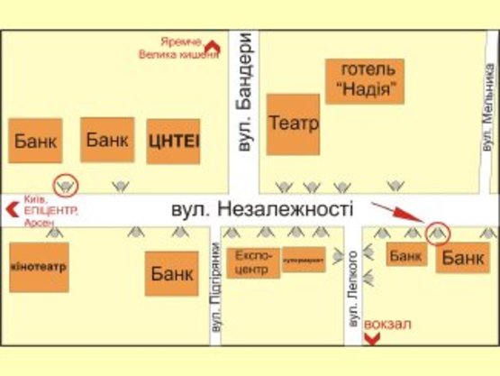 Схема рекламной плоскости по адресу вул. Незалежності ( навпроти гот. "НАДІЯ") №3 ст.А