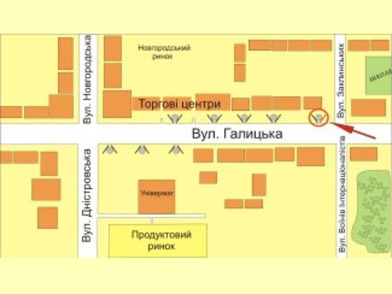 Схема рекламной плоскости по адресу вул. Галицька (меблі Альба) №1 ст А