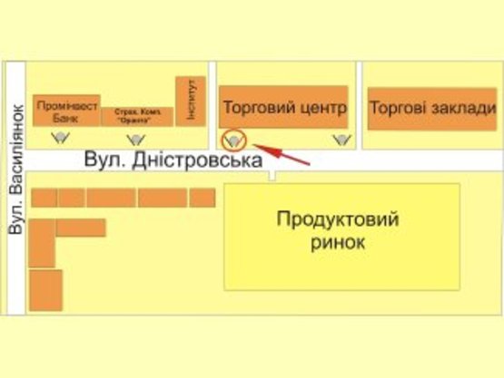 Схема рекламной плоскости по адресу вул. Дністровська (навпроти продуктового базару) №2 ст А Схема рекламной плоскости по адресу вул. Дністровська (навпроти продуктового базару) №2 ст А