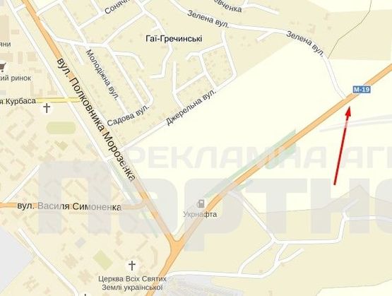 Схема рекламної площини за адресою траса Тернопіль-Кременець Схема рекламної площини за адресою траса Тернопіль-Кременець