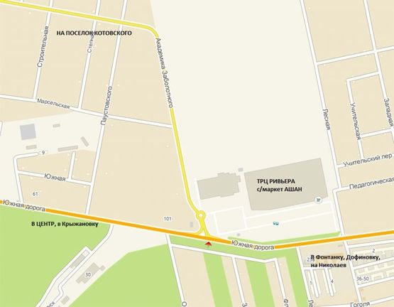 Схема рекламної площини за адресою Старониколаевская (Южная) дорога -  Ак. Заболотного ул. напротив выезда из ТРЦ Ривьера. Конструкция под баннер Схема рекламної площини за адресою Старониколаевская (Южная) дорога -  Ак. Заболотного ул. напротив выезда из ТРЦ Ривьера. Конструкция под баннер