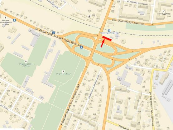 Схема рекламной плоскости по адресу Каменецкая ул. - ул.Толстого, развязка, левый Схема рекламной плоскости по адресу Каменецкая ул. - ул.Толстого, развязка, левый