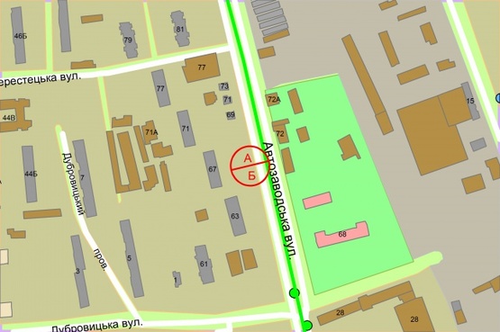 Схема рекламной плоскости по адресу Автозаводська, 67 рухаючись до вул. Полярна, ліворуч Схема рекламной плоскости по адресу Автозаводська, 67 рухаючись до вул. Полярна, ліворуч