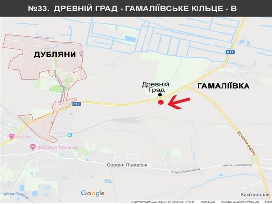 Схема рекламной плоскости по адресу Древній Град до Дубляни Схема рекламной плоскости по адресу Древній Град до Дубляни