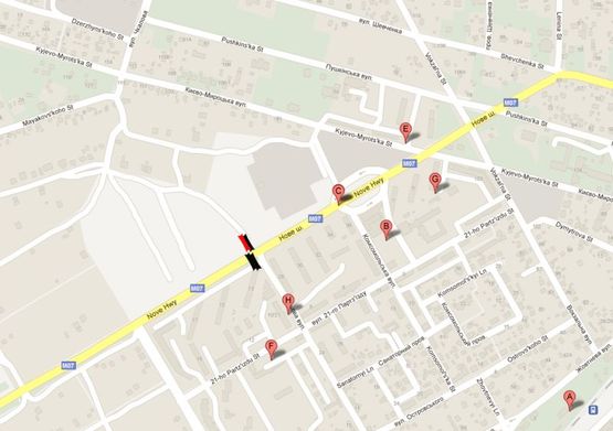 Схема рекламной плоскости по адресу Київ - Ковель, 15км+950м (Нове шосе-Польова вул.) (в напр. Києва)