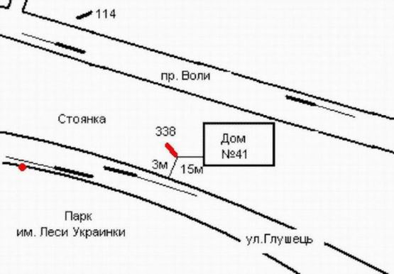 Схема рекламной плоскости по адресу вул. Глушець (філармонія)
