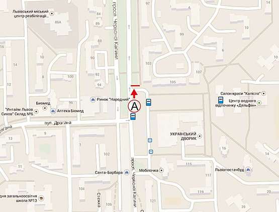 Схема рекламної площини за адресою Червоної Калини, 109 (за рухом)