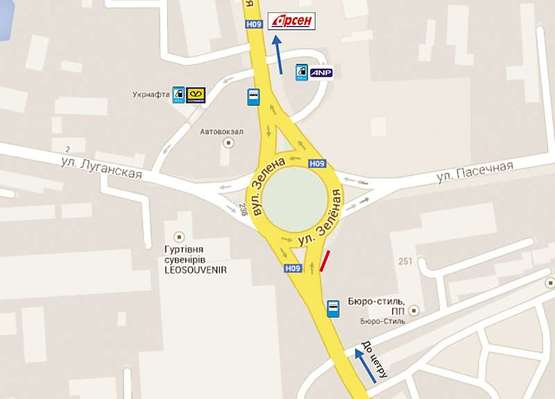Схема рекламной плоскости по адресу вул.Зелена -  Пасічна (з-д "Побутприлад" №1 )