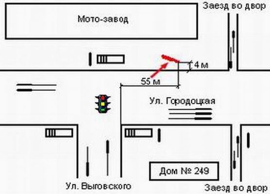 Схема рекламной плоскости по адресу вул.Городоцька, 172  -  Виговського (верхній) до центру