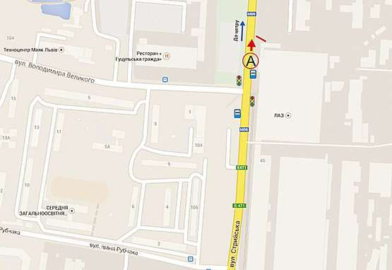 Схема рекламной плоскости по адресу Стрийська, 45 (автобусний завод)