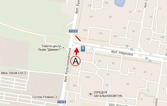 Схема рекламної площини за адресою вул.Наукова - вул. Кульпарківська, місце №1