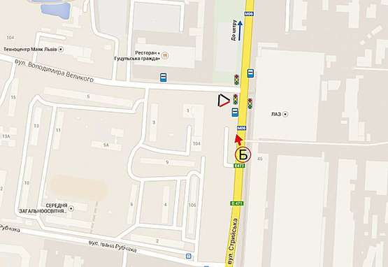 Схема рекламной плоскости по адресу вул.Стрийська - вул. Володимира Великого (в центр по Стрийській)