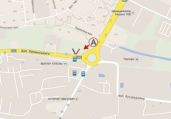 Схема рекламної площини за адресою Липинского- Б. Хмельницкого (в центр з ринку, А)