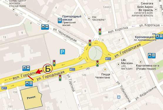 Схема рекламної площини за адресою Городоцкая К 7(Привокзальний ринок №2) з центру