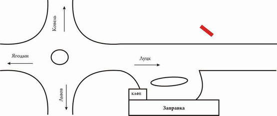 Схема рекламной плоскости по адресу Ковель (виїзд на трасу Львів - Ковель - Ягодин - Луцьк) Схема рекламной плоскости по адресу Ковель (виїзд на трасу Львів - Ковель - Ягодин - Луцьк)