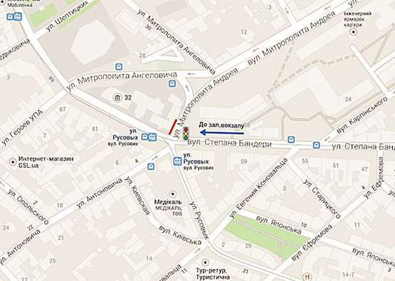 Схема рекламной плоскости по адресу Бандери, 32а  -  Антоновича - Невського Схема рекламной плоскости по адресу Бандери, 32а  -  Антоновича - Невського