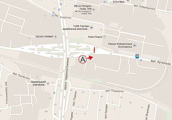 Схема рекламної площини за адресою Червоної Калини-Луганська (сихівський міст) К1 до Зеленої Схема рекламної площини за адресою Червоної Калини-Луганська (сихівський міст) К1 до Зеленої