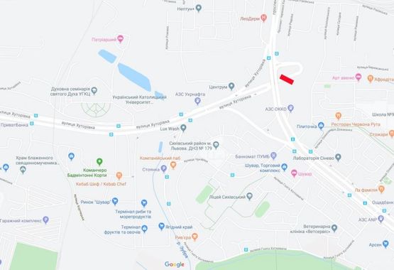 Схема рекламной плоскости по адресу Хуторівка(з'їзд з моста до ринку Шувар)