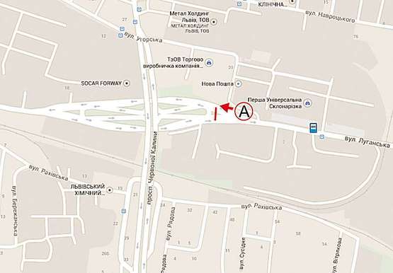 Схема рекламної площини за адресою Червоної Калини-Луганська (сихівський міст) К1 до Стрийскої Схема рекламної площини за адресою Червоної Калини-Луганська (сихівський міст) К1 до Стрийскої