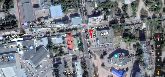 Схема рекламной плоскости по адресу ул. Центральная, 61 - ул. Горького, АТБ, цветочный рынок