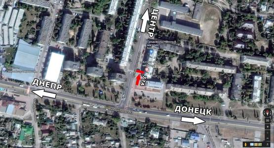 Схема рекламної площини за адресою ул. Центральная, 75, Инвитро, ТЦ Пинфок, в центр