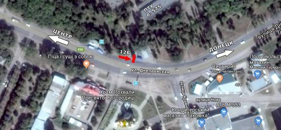 Схема рекламної площини за адресою ул. Днепровская, 575 - ул. Кравченко, по направлению на ПЗТО, остановка