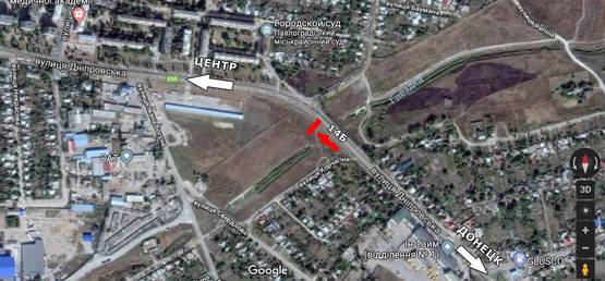 Схема рекламної площини за адресою ул. Днепровская - ул. Успенская, район р.Гнёздка, в центр