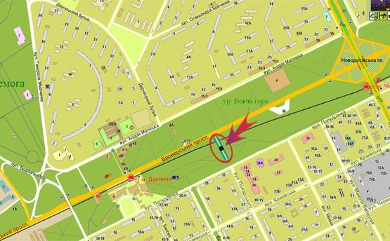 Схема рекламної площини за адресою Броварской пр-т/Дарница (В)-правый