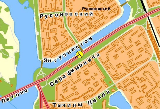 Схема рекламної площини за адресою Воссоединения пр-т, 4-й  от моста Патона, ж/м Русановка, из центра Схема рекламної площини за адресою Воссоединения пр-т, 4-й  от моста Патона, ж/м Русановка, из центра